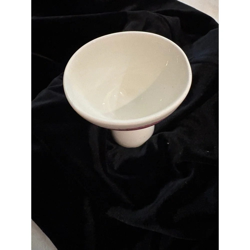 Vintage Mid Century Modern Ceramic Double Sided Egg Cup Pink Leaf White MCM